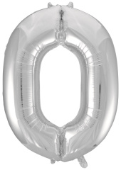 Шар (34"/86 см) Цифра 0, Серебро, 1 шт. в уп.