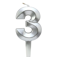 Свеча Цифра 3,  Грани, Серебро, 5 см, 1 шт.